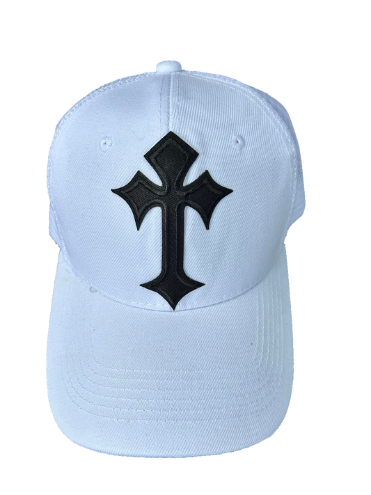 Solid Black Cross White Mesh Hat